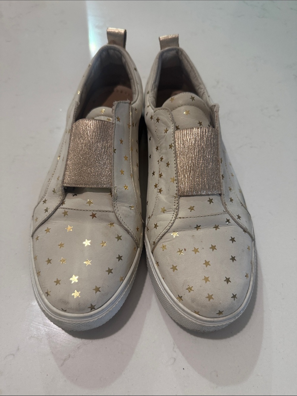 Kaanas White Slip-On Sneakers with Gold Star Detail